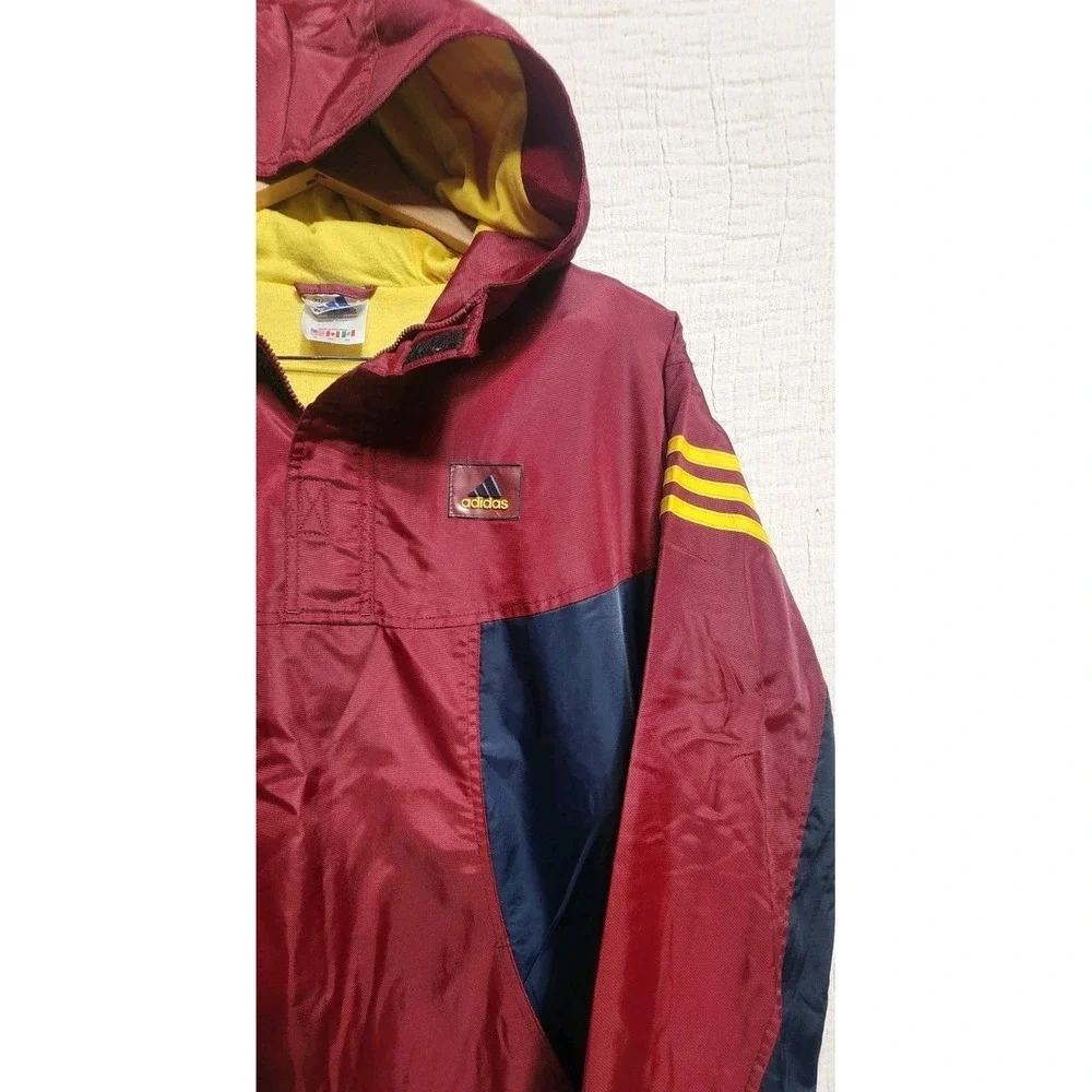 Adidas Pullover Jacket Youth Sz XL 18-20 Windbreaker Red Blue Hooded 1/4 Zip EUC
